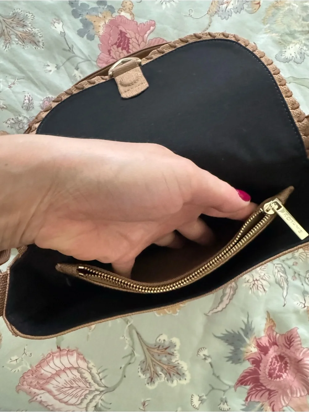 Rothy's Tan Crossbody Saddle Bag with Braided Edge
